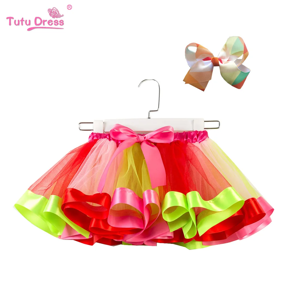 Girls Skirts Princess Tutu Skirt Rainbow Bow Headwear Party Dance Ballet Costume Toddler Kids Baby Girls Clothes Mini Pettiskirt