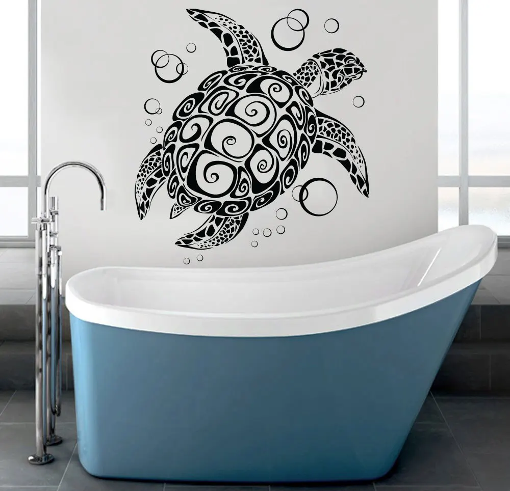 Extraíble sea etiqueta engomada de la pared decoración del hogar vidrio baño vinilos adesivo vinilo tortuga wallpaper baño decoración NY-217