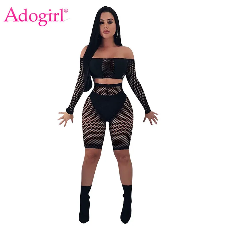 Комплект из 3 предметов с сеткой Adogirl укороченный топ открытыми плечами и длинным
