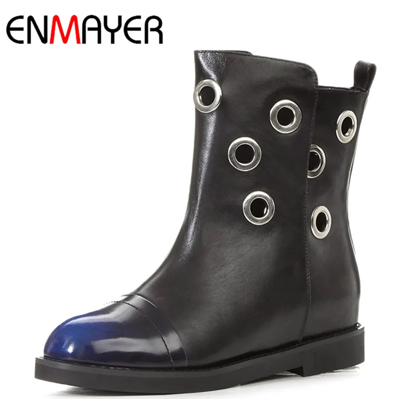 

ENMAYER 2 Colors Blue Shoes Woman Low Heels Large Size 34-43 Winter Short Boots Cuts-out Ankle Boots for Women Platform Shoes
