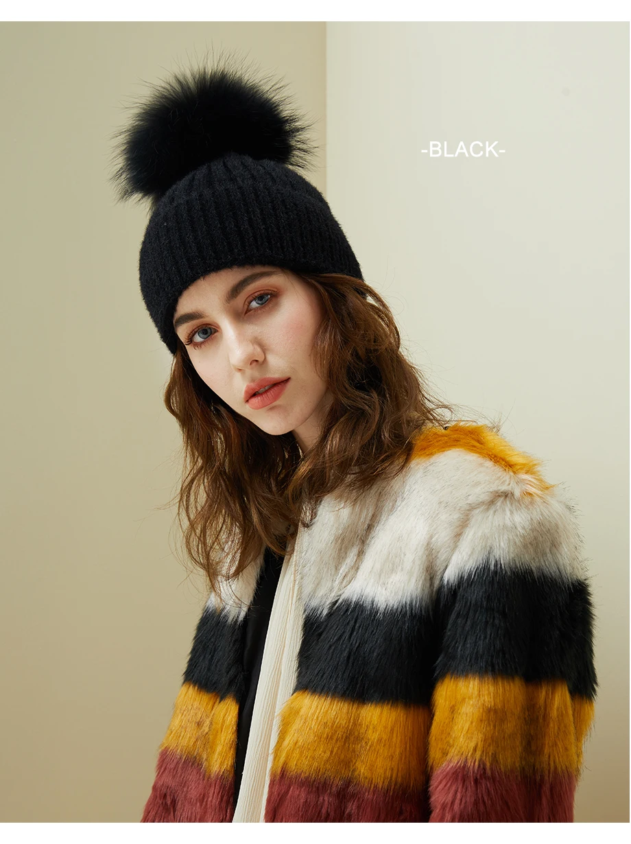 Woman Winter Hat Imitation Mink Fur Slouchy Beanie Thick Warm Turban Femme Straight Crochet Wool Hat Fur Pompom Skullies Beanies (15)