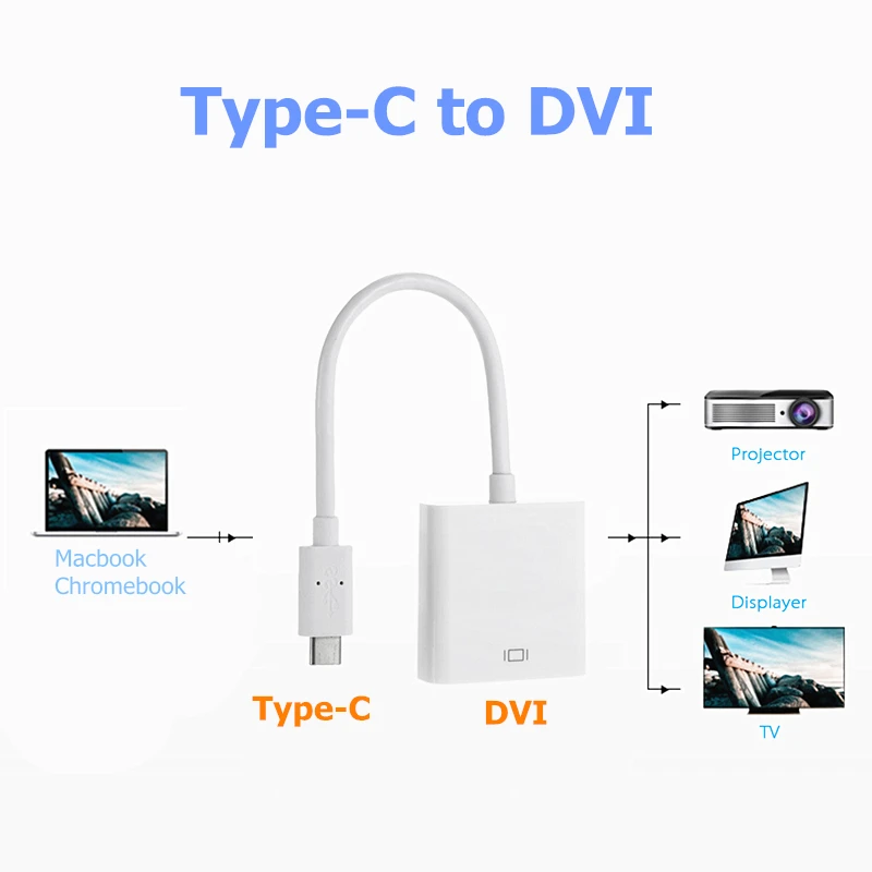 Trumsoon Type-C USB-C to DVI Adapter Male to Female Converter Cable 1080P for New Macbook Projector Monitor