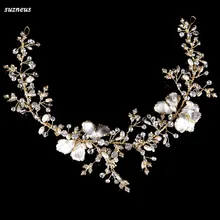 Золотая/серебряная Свадебная повязка на голову с листьями, высокое качество, ручная работа, кристальная Свадебная цепочка на голову, аксессуары для невесты, SQ0268