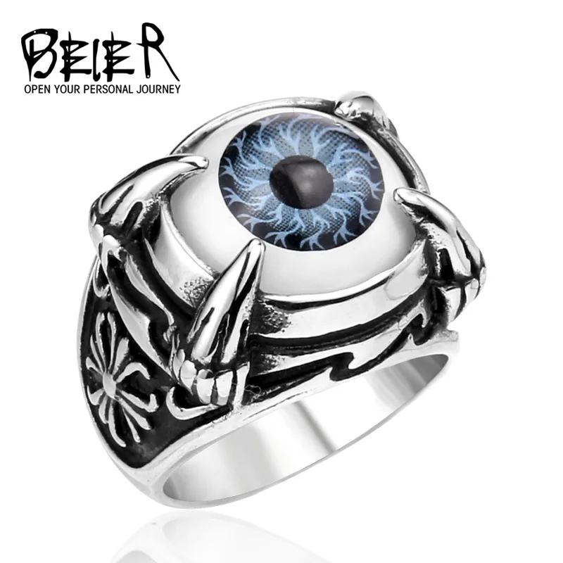 

BEIER Wholesale New Fashion Cool Warrior helmet Claw Vivid Eye Rings with skull For Man Punk Biker Style Viking jewelry BR8-034