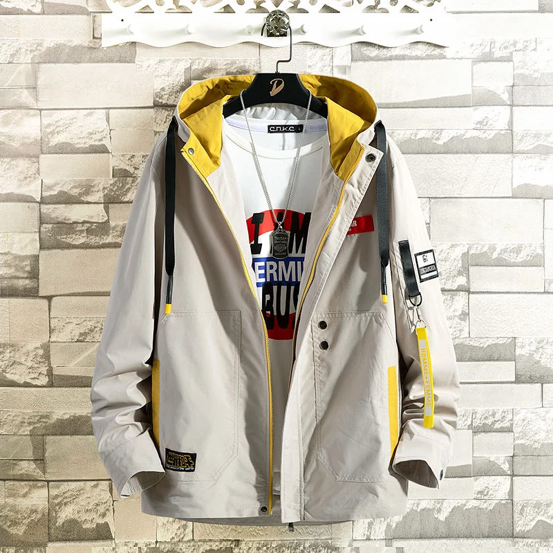 INS/мужская куртка-бомбер с капюшоном, уличная ветровка, Корейская Повседневная Осенняя весенняя куртка, пальто