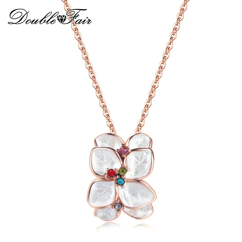

Double Fair Romantic Delicate Flower Pendant Necklace For Women Rose Gold Color Women's Accessories Chain Jewelry Gift DFN602