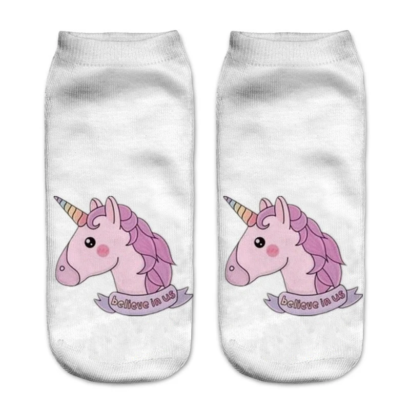 Harajuku 3D принт Единорог Лошадь носки Для женщин Kawaii ботильоны Licorne Chaussette Femme Calcetines Mujer милые Книги по искусству носки лето Meias