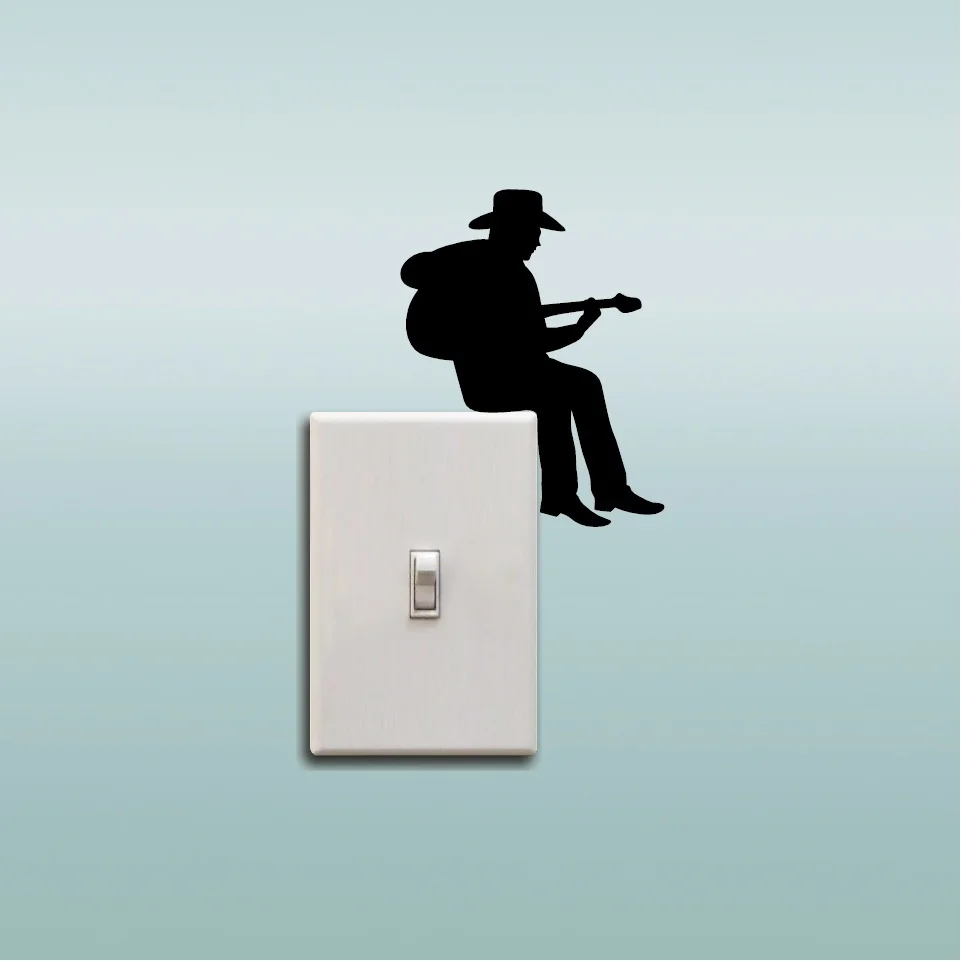 

8.6*10.9cm Cowboy Playing Guitar Silhouette Light Sticker Cartoon Vinyl Music Stickers Home Decor