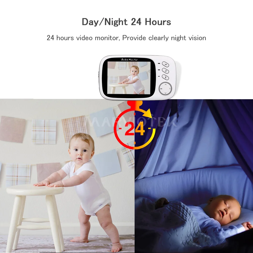 Beli VB603 Video Baby Monitor 2.4G Nirkabel dengan 3.2 Inci LCD 2 Way Audio Talk Night Vision Surveillance Keamanan Kamera babysitter