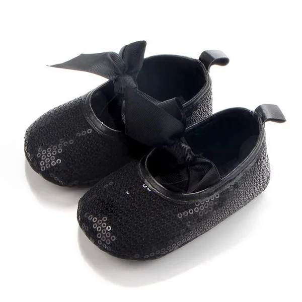 Новые милые Блёстки новорожденных Обувь для девочек принцесса Мэри Джейн большой бант на мягкой подошве Обувь кроватки Babe балетное платье Prewalkers Обувь - Цвет: Черный