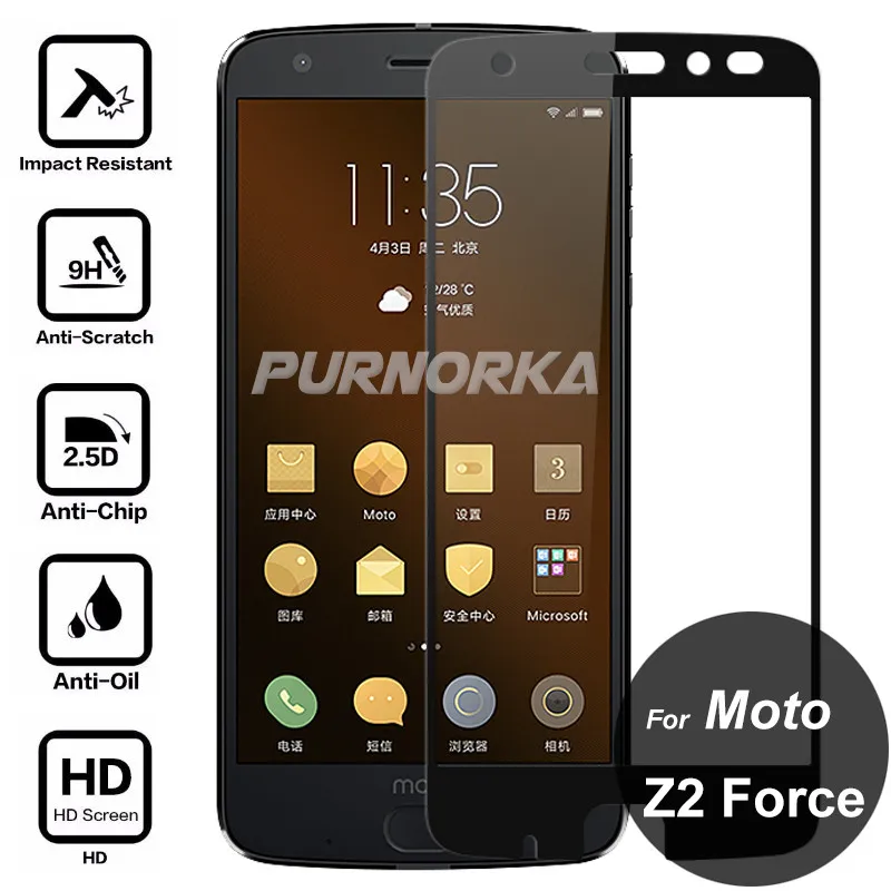 For Motorola Moto Z2 Force Full Cover Screen Protector 9H Tempered Glass Covering Protective Film On Z 2 Z2Force XT1789 XT 1789 | Мобильные
