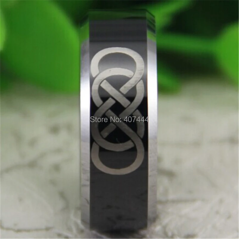Free Shipping YGK JEWELRY Hot Sales 8MM Black Silver Bevel Double Infinity Comfort Fit New Tungsten Wedding Ring