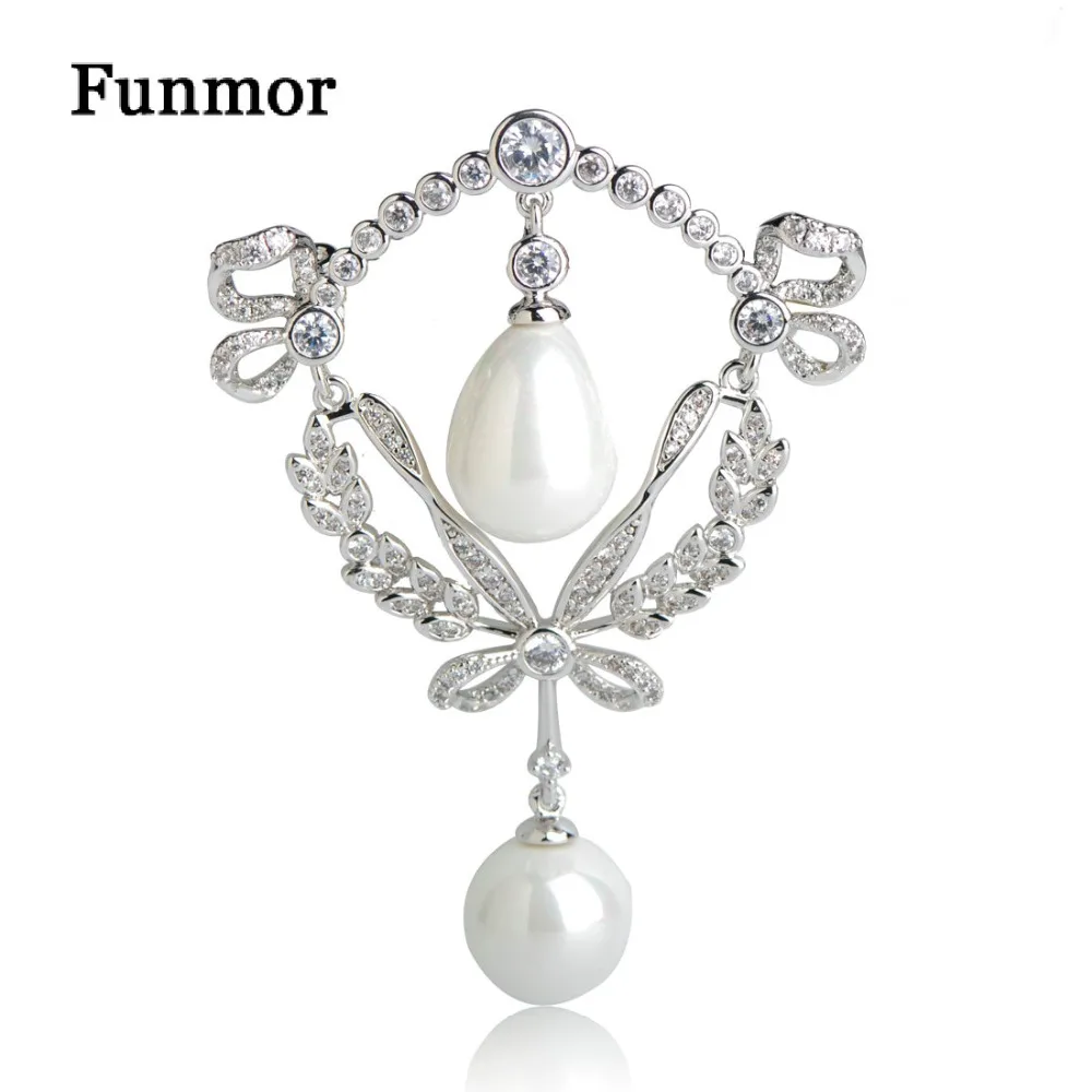 

Funmor Copper Simulated Pearl Shape Brooches Silver Color Dress Bag Hat Decoration Women's Weddings Banquet Brooch Pins Gifts