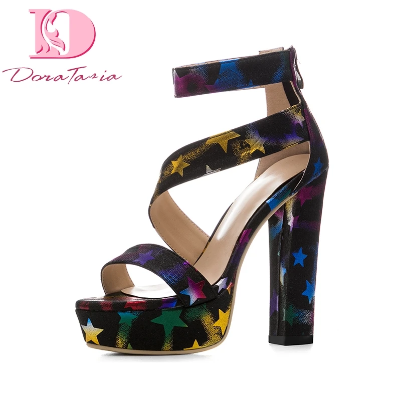 

DoraTasia 2018 Brand Shoes Women Star Printing Large Sizes 33-43 Summer Woman Shoes Sandal Platform High Heels Party Sandals