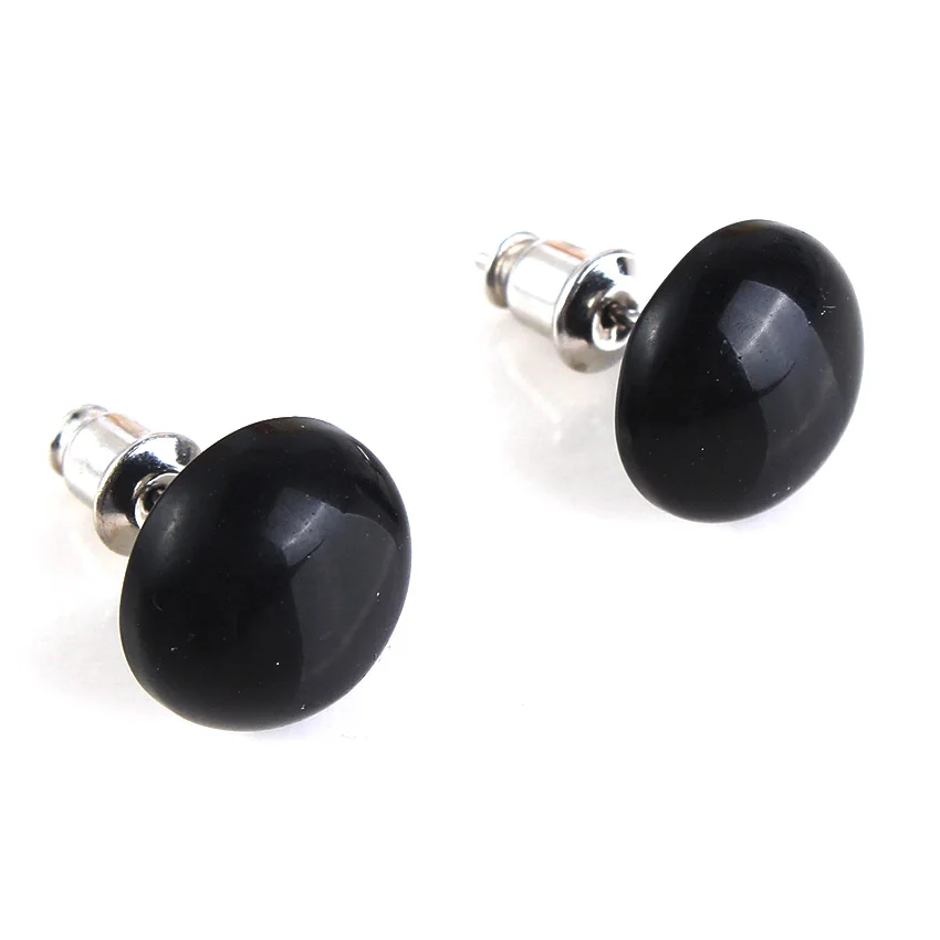 

Kraft-beads New Stylish Silver Plated Black Agates Half Ball Stud Earrings For Women Party Gift Jewelry