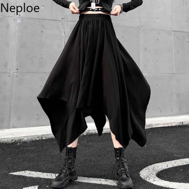 Neploe Korean Long Black Skirt for Women Fashion Irregular High Waist Harajuku Gothic Female Skirts Japanese Streetwear 90179