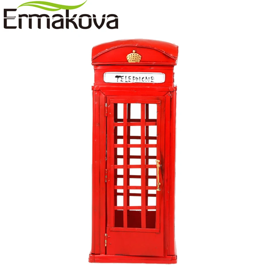 

ERMAKOVA Retro European Street Telephone Booth Model Vintage England Phone Statue Antique Prop Home Shop Bar Wedding Decoration