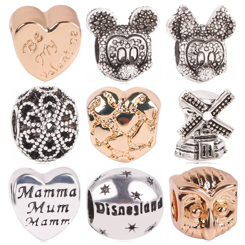 

AIFEILI New Antique Silver Color Owl Windmill Mam Mouse Star Bead Charm For European Pandora Original Charm Bracelets