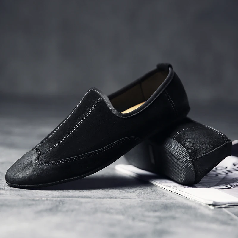 mens suede leather loafers shoes luxury brand italian male footwear shoes adult elegant slip on pointed toe oxford shoes for men (37)