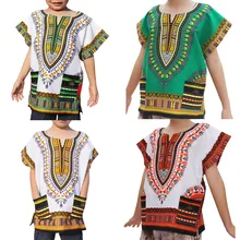 Яркая Детская рубашка унисекс с карманами в африканском стиле для мальчиков и девочек, футболки