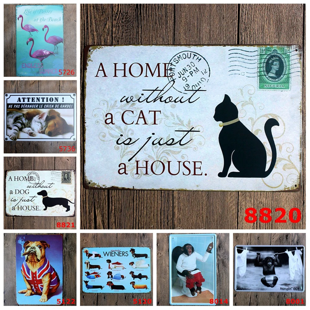 

1 Pcs 20x30CM Lovely Animal Funny Vintage Tin Sign,Cat and Dog Animal Movie Poster Retro Picture Bar Home Art Decor