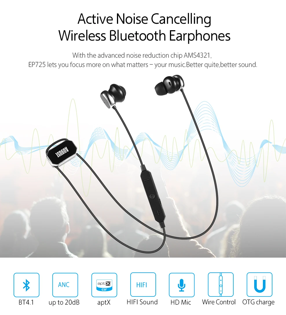 August EP725 Active Noise Cancelling Earphones for suport
