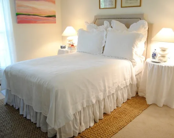Белый стираный гофрированный чистый льняной пододеяльник King size queen натуральный лен постельные принадлежности детский французский покрывало на кровать полный