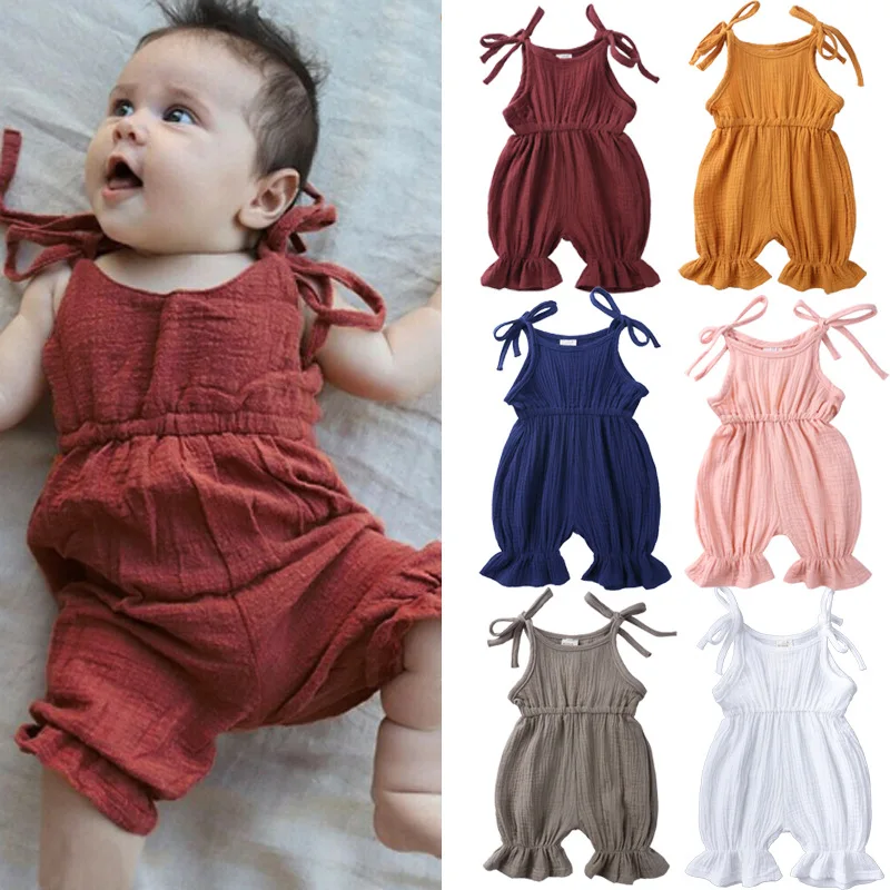 

0-2 years Kids Baby Girl Summer Solid Ruffle Romper Jumpsuit Overalls Outfits Sunsuit