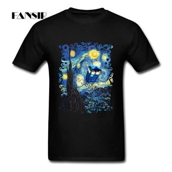 

Phone Booth Doctor Who Van Gogh Starry The Night Short Sleeve T-shirt Men Summer T Shirts