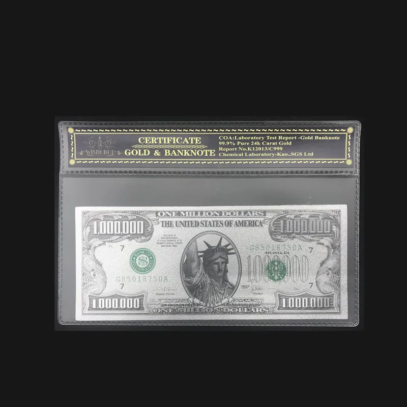 Цветные американские банкноты один миллион долларов банкноты в 24k позолоченные с пластиковой рамкой COA для подарков