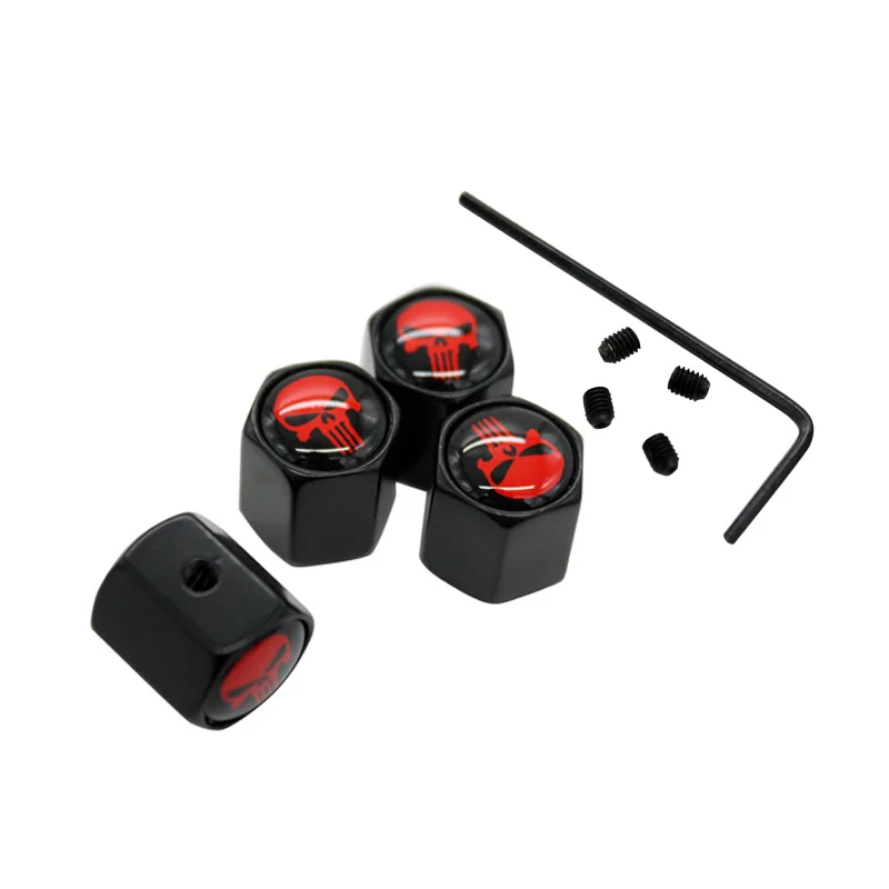 

4Pcs/Set Black Color Anti-theft Valve Caps Red Skull Logo For Peugeot Citron VW Audi BMW Benz Mazda Car Styling