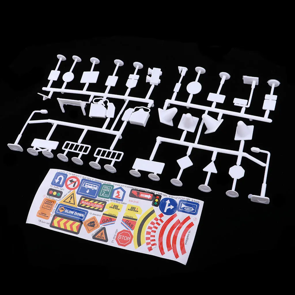 28pcs/pack Plastic Traffic Signs Road Sign Miniatures Kids Educational Toy