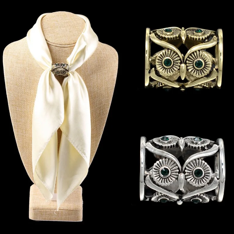 

Newest Retro Hollow Owl Scarf Buckle Imitation Crystal Scarf Jewelry Antique Scarf Holder Wedding Brooch Accessories