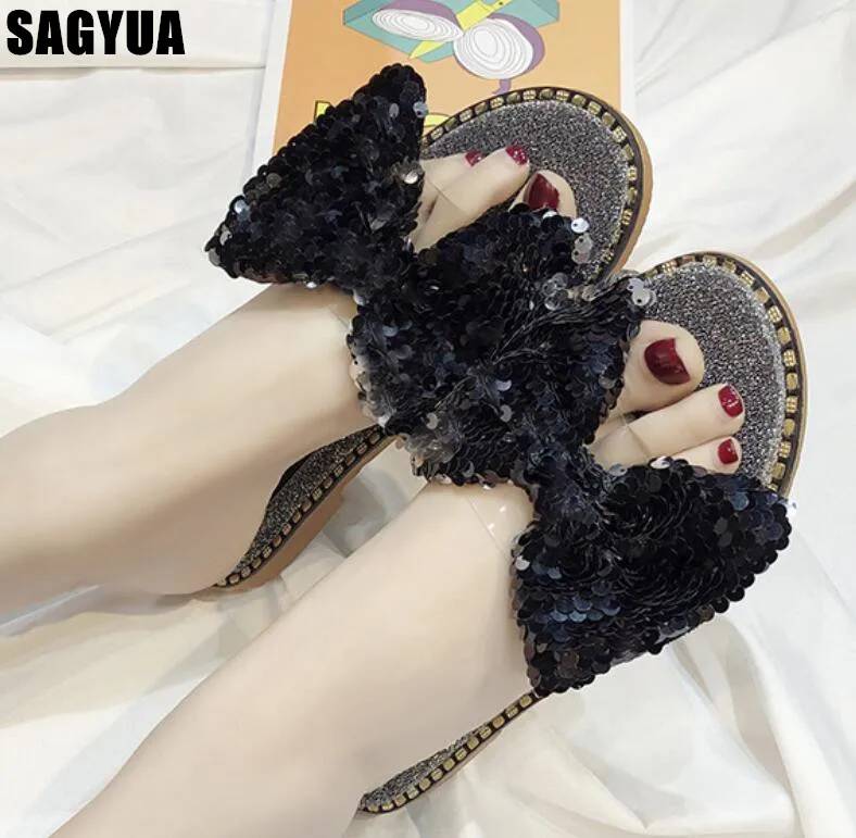 

Women slipper summer Bow flat Slide new Open toe bling Leisure ladies sandals outdoor Comfort slip on woman shoes Mujer Z071