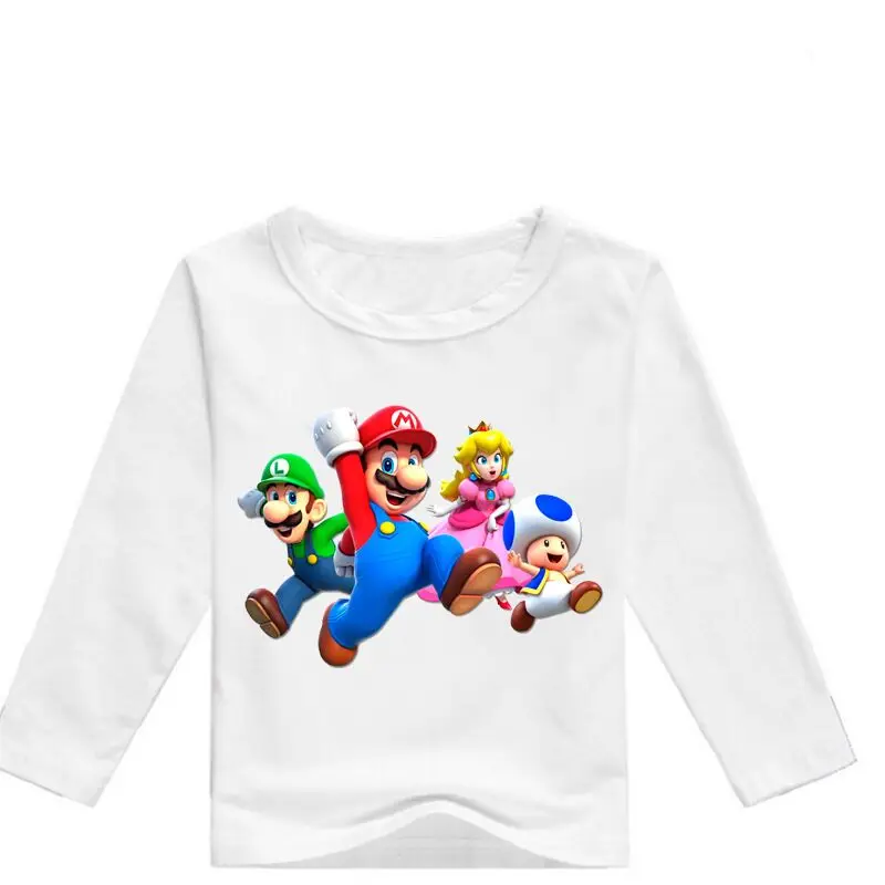 Cotton Super Mario Clothes Spring&Autumn Long Sleeve Cute Cartoon T-shirt Children Shirts Boys Clothing Girls Kids Tees