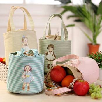 

20PCS / LOT Women Drawstring Bag Cute Girls Printing Portable Lunch Storage Lunch Thermal Insulation Pouch