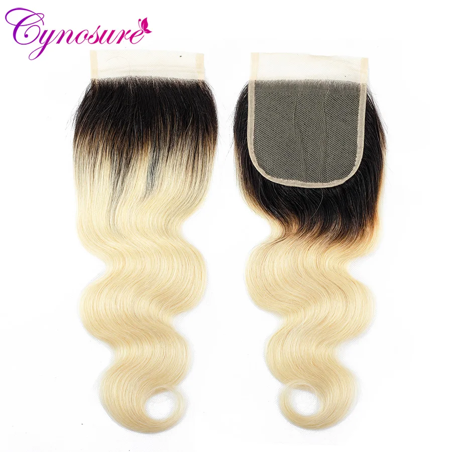Cynosure Brazilian Hair Weave 3 Bundles with Closure 1b 613 Dark Roots Blonde Body Wave Human Hair Bundles with Closure NonRemy