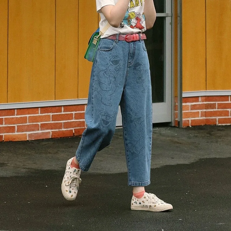 BF Harajuku модные новые дизайнерские женские джинсы Длинные прямые брюки на молнии с