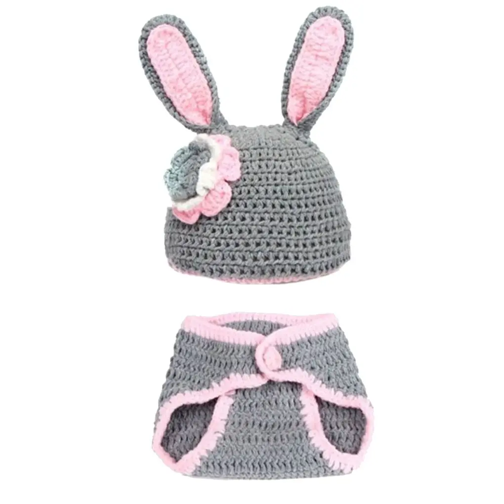 

Newborn Baby Photo Props Outfit Costume Rabbit Knit Hat Pant Set Infant Photo Shoot Accessory Cap