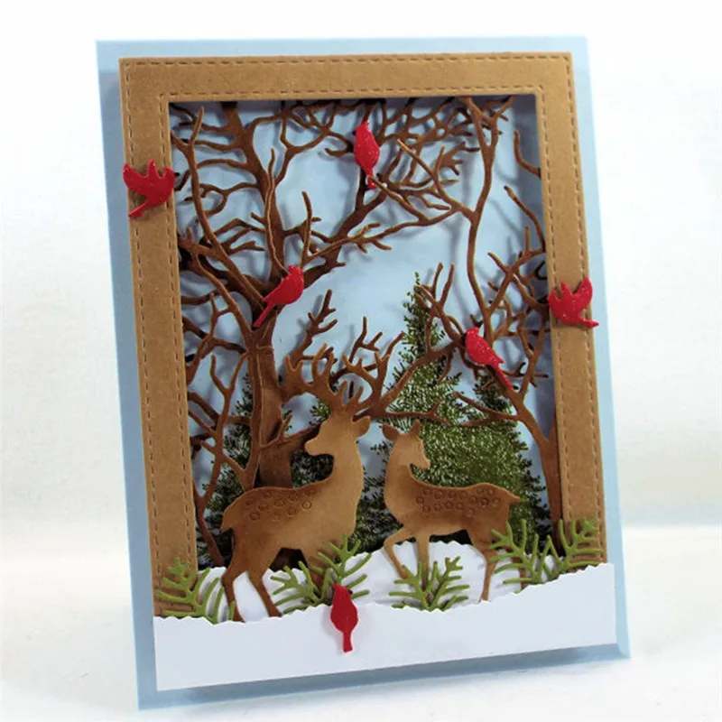 

Naifumodo Die Christmas Tree Deer Metal Cutting Dies Animals for DIY Card Making Scrapbooking Craft Paper Cut Die Album Gift