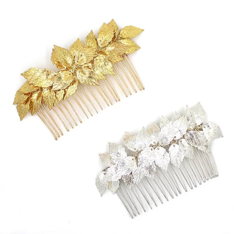 

Dower me Vintage Gold Silver Leaf Hair Comb Leaves Combs Headpieces Bridal Hair Accessories Jewelry For Women