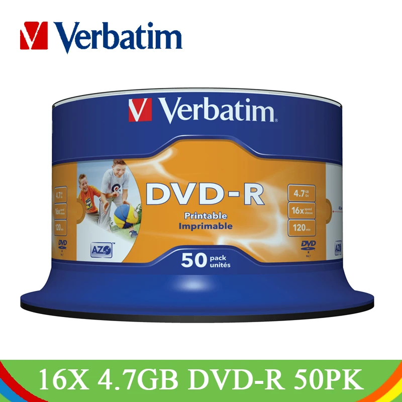 Dvd-приводы Verbatim Write 16X4,7 GB для печати DVD-R пустой диск Bluray белый струйный записываемый CD-диск компактный для портативных ПК