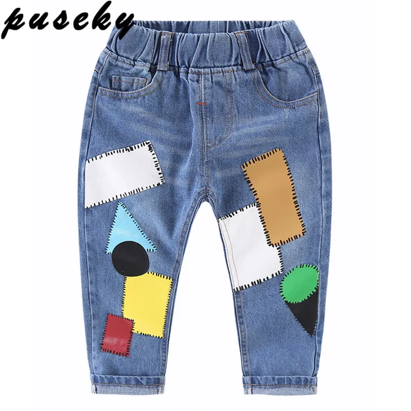 

Puseky Baby Boys Girls Jeans Kids Broken Cool Washing Denim Pants with Patch Toddler Girls All Match Pants Children Clothes 3-7Y