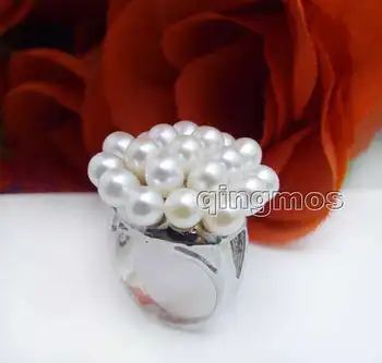 

New Fashion Women Jewelry Gift 25mm White Rice Natural Pearl Flower #9 Ring-rin26