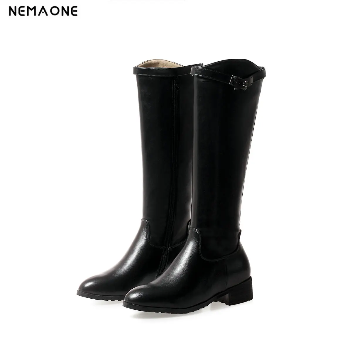 

NEMAONE casual women knee high boots low heels western boots woman office ladies led shoes girls shoes large size 43