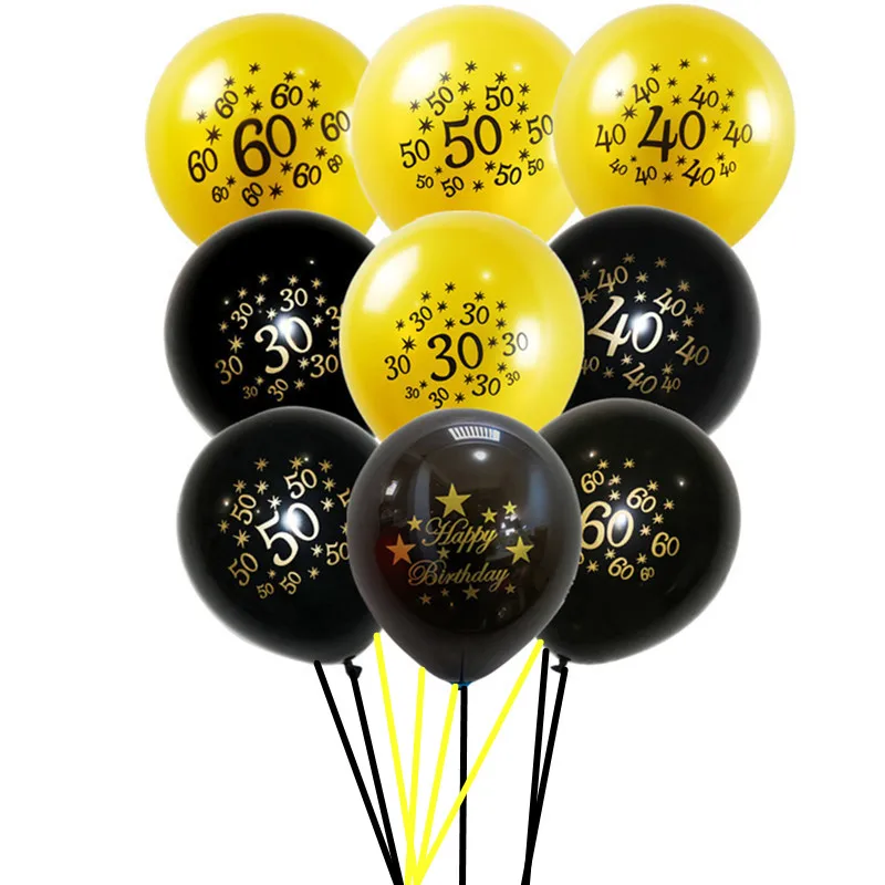 

10pcs 12inch Gold Latex Balloons Air Black 30 40 50 60 70 Years Happy Birthday Party Decorations Adult Foil Helium Balloon A034