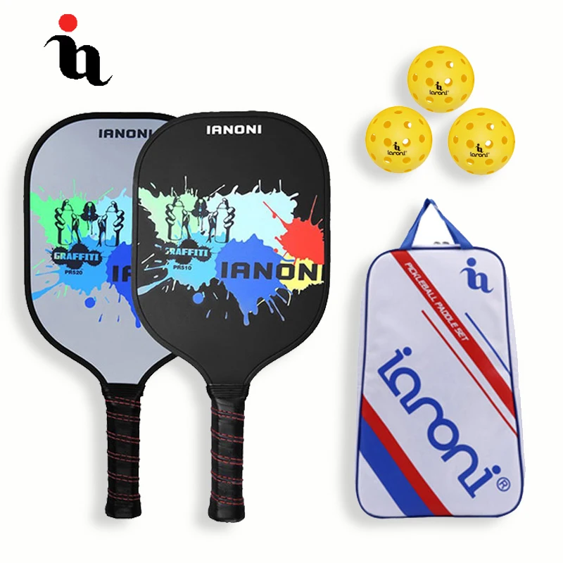 

IANONI Brand Pickleball Racket Set Ink Jet Pattern Carbon Fiber Composition PE Honeycomb Core Pickleball Bag 2 Pickleball Paddle