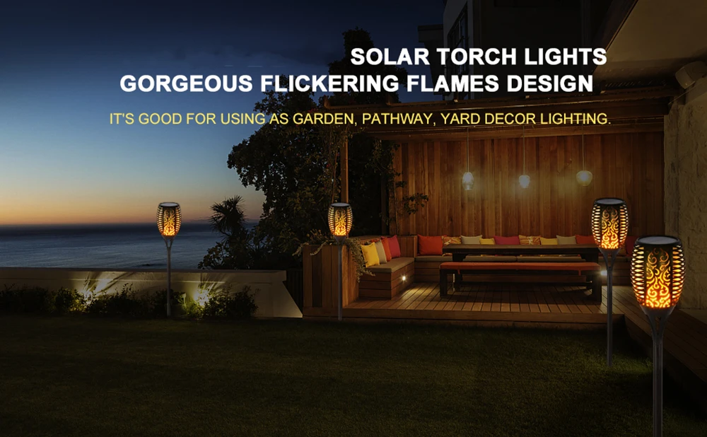 Luzes do Gramado Lâmpada à Prova Luzes ao ar Tochas de Iluminação para a Decoração do Jardim Chama Solar Dwaterproof Água Cintilação Chamas Tocha Livre 8 Lâmpadas solares