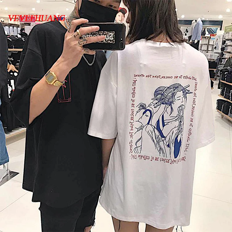 

Summer Letters T-Shirt For Women Casual Boyfriend Japanese Harajuku Oversized Graphic Funny Female T Shirts Summer Black Tops