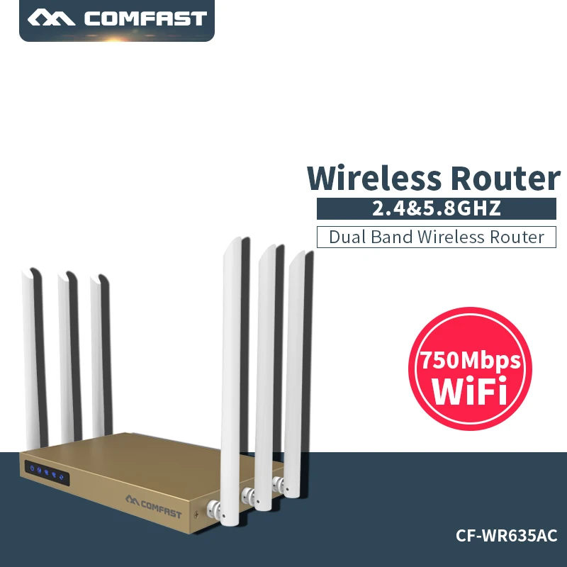 

COMFAST 2.4G+5G Dual Band high power 750M router with 6*6dBi antenna wifi 128MB 802.11ac wireless wi fi router 600sq.m coverage